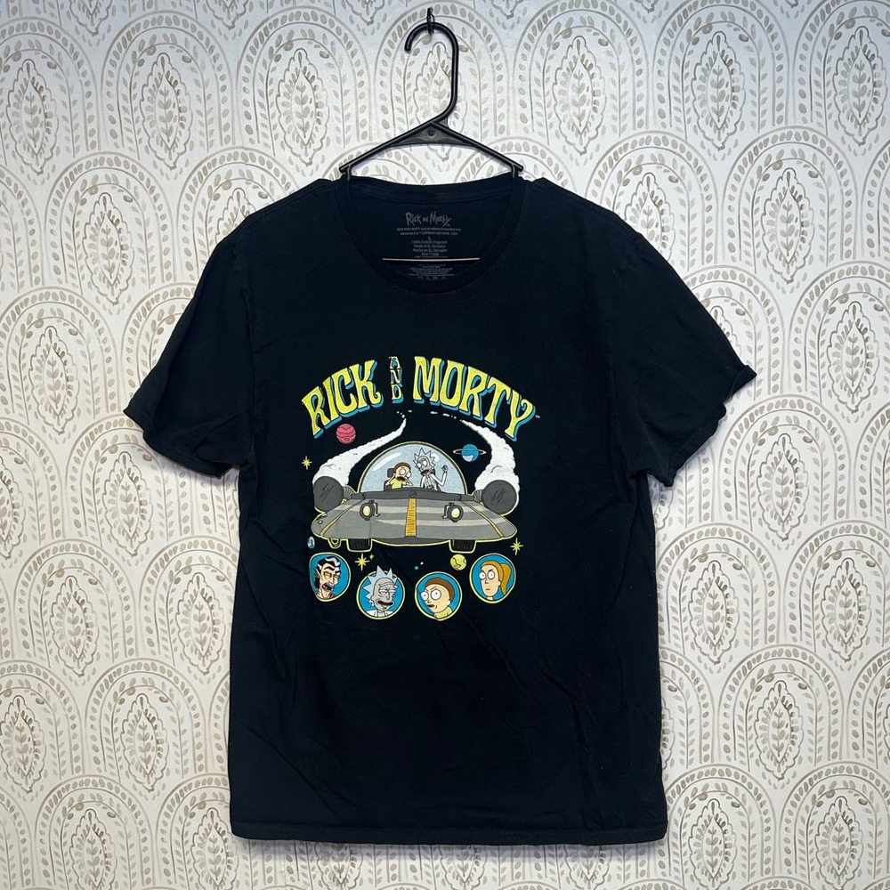 Rick and Morty Black Graphic T Shirt‎ Men's Size L Cartoon Network UFO